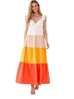 English Factory Sunset Colorblock Maxi Dress
